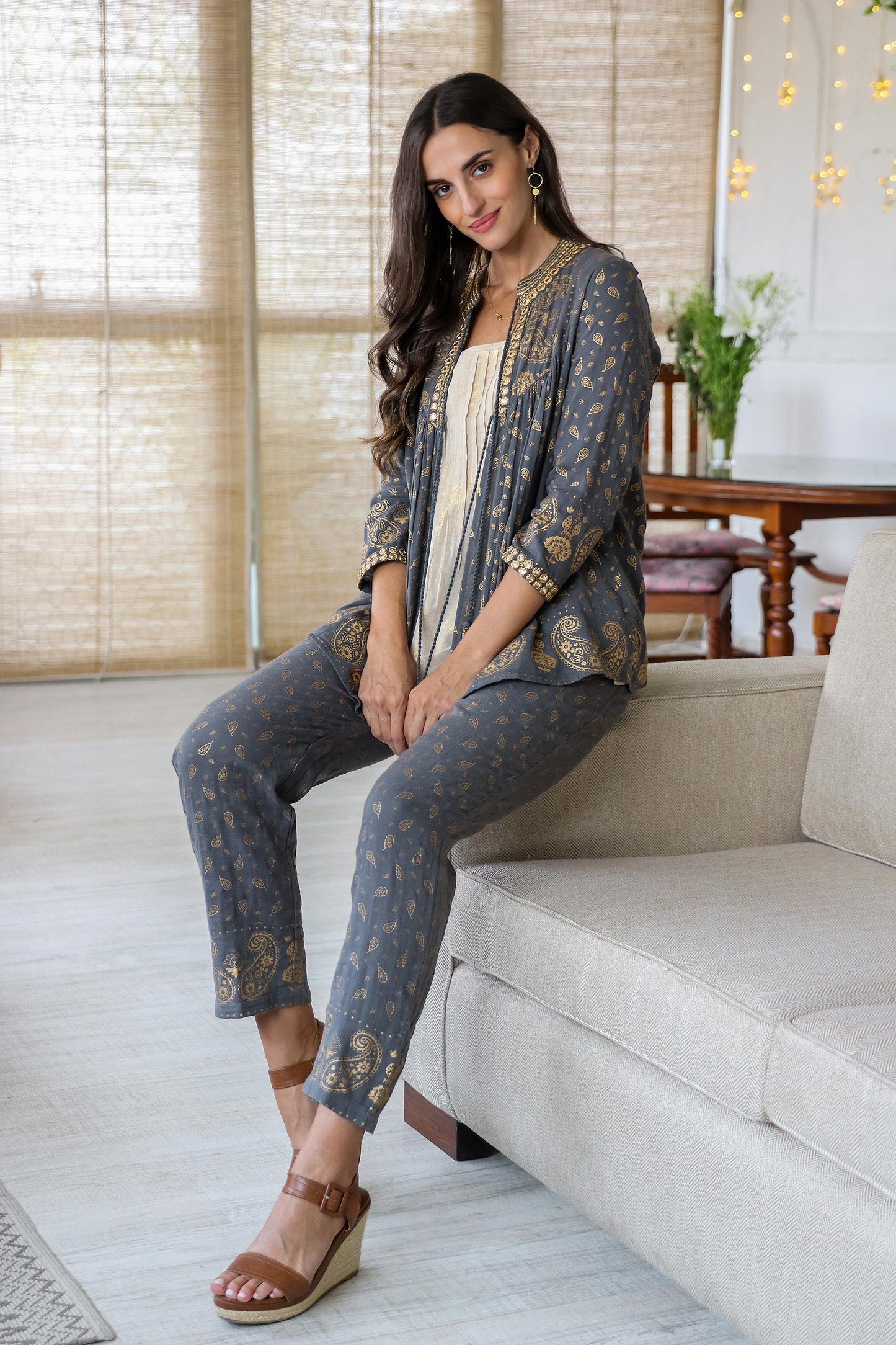 Paisley Elegance Paisley Motif Block-Printed Cotton Jacket from India