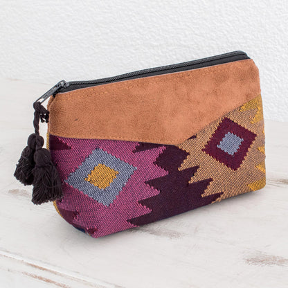 Geometric Femininity Geometric Cotton Cosmetic Bag with Faux Leather Accent