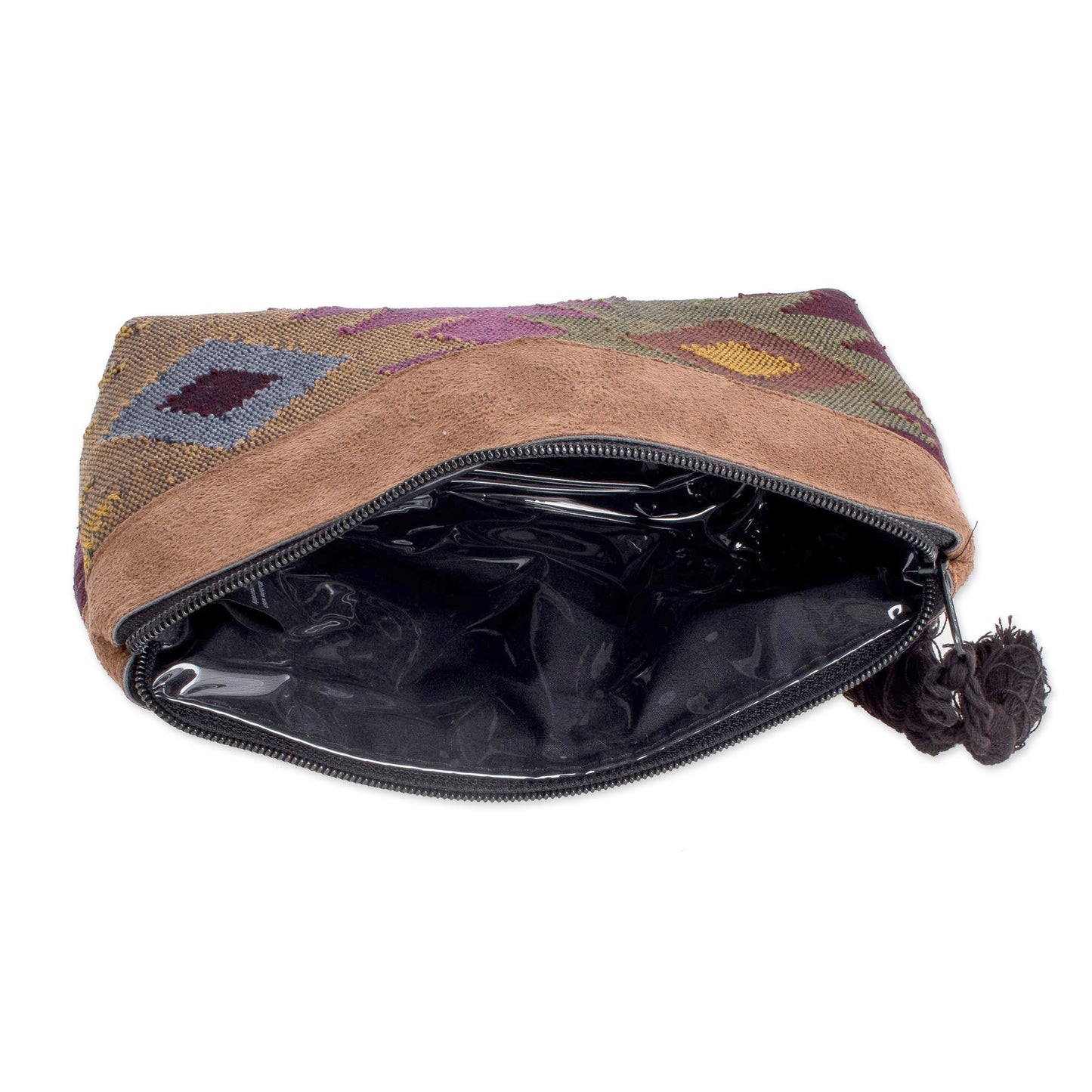 Geometric Femininity Geometric Cotton Cosmetic Bag with Faux Leather Accent