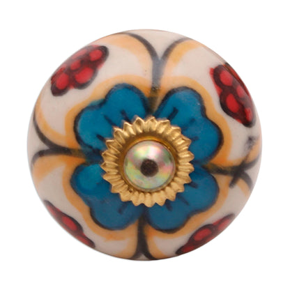 Harmonious Flowers Colorful Floral Ceramic Knobs from India (Set of 6)