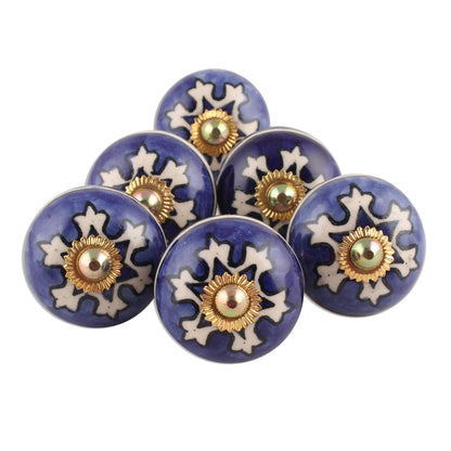 Starry Brilliance Star Motif Ceramic Knobs from India (Set of 6)