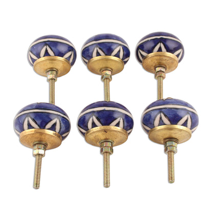 Starry Brilliance Star Motif Ceramic Knobs from India (Set of 6)