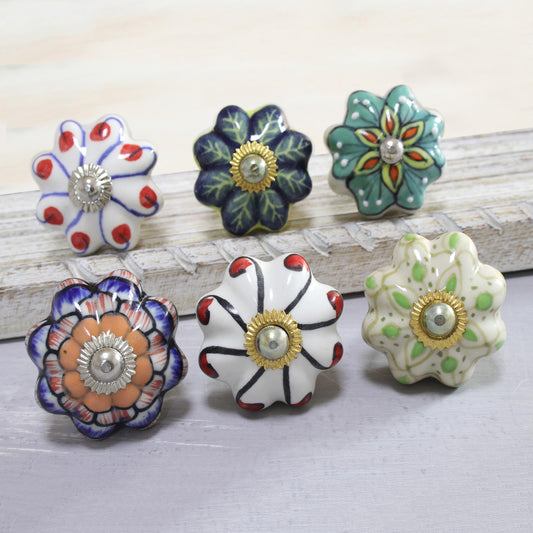 Floral Homestead Floral Ceramic Knobs Crafted in India (Set of 6)