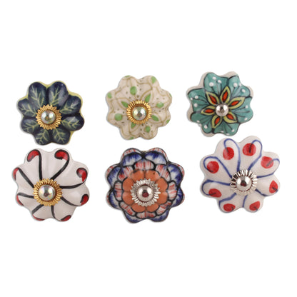 Floral Homestead Floral Ceramic Knobs Crafted in India (Set of 6)