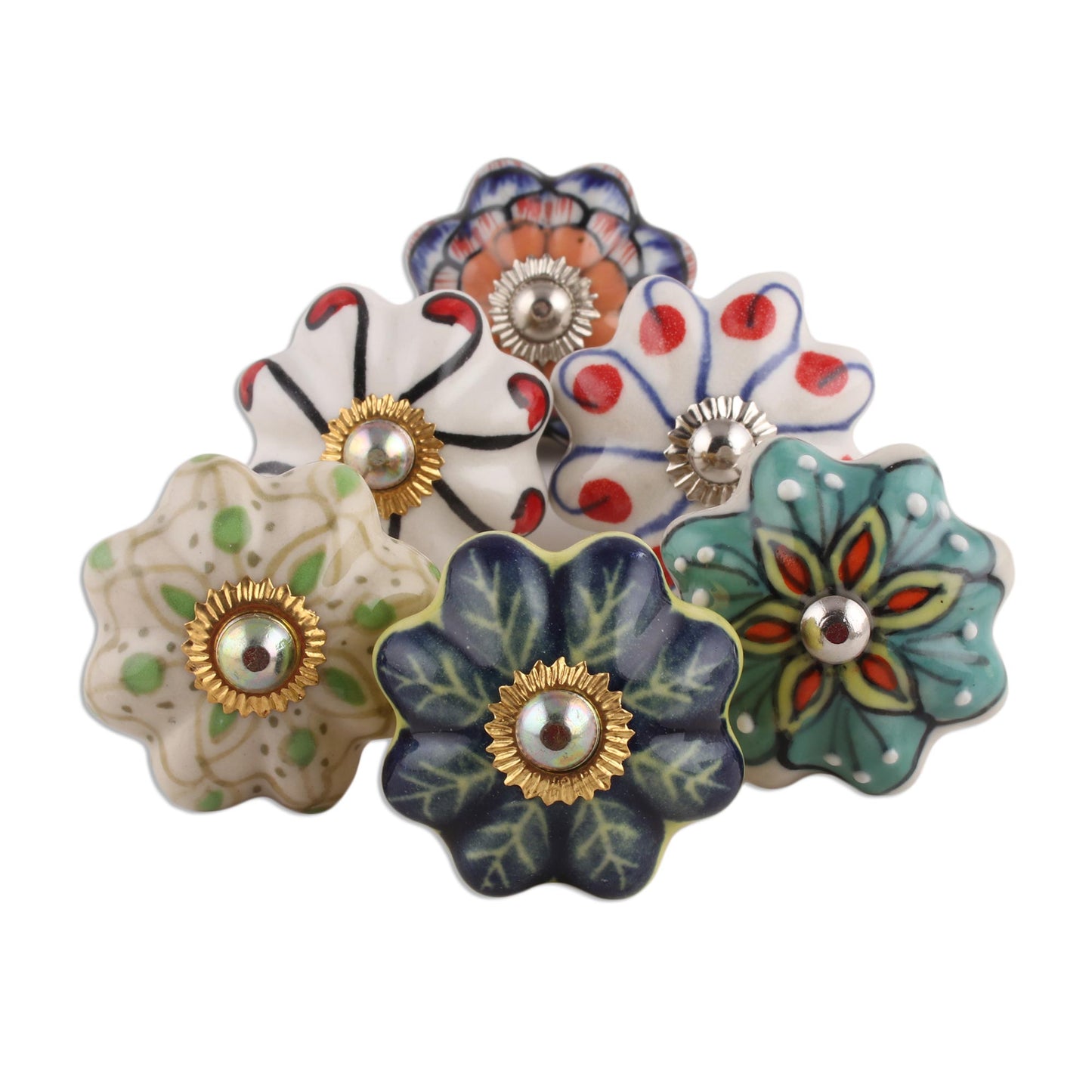 Floral Homestead Floral Ceramic Knobs Crafted in India (Set of 6)