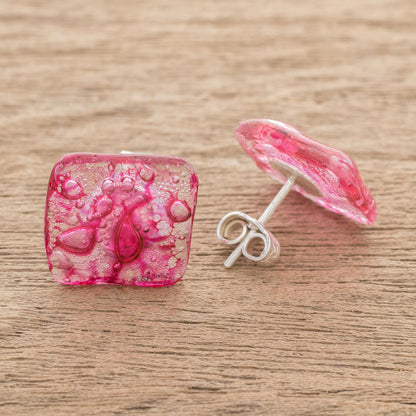 Bubble Explosion in Pink Recycled CD Stud Earrings in Pink from Guatemala