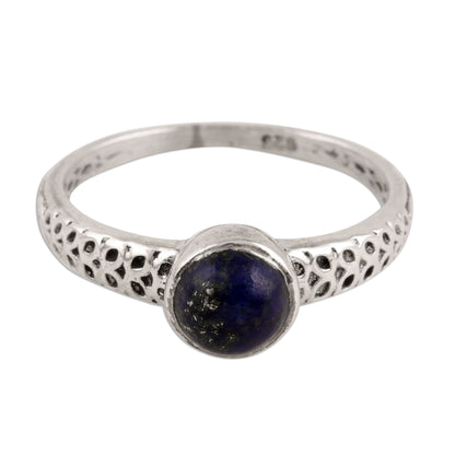 Royal Round Lapis Lazuli Solitaire Ring Crafted in India