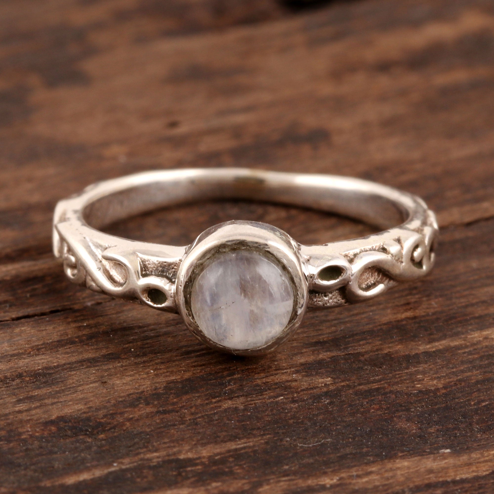 NOVICA Misty Globe Rainbow Moonstone Solitaire Ring Crafted in India ...