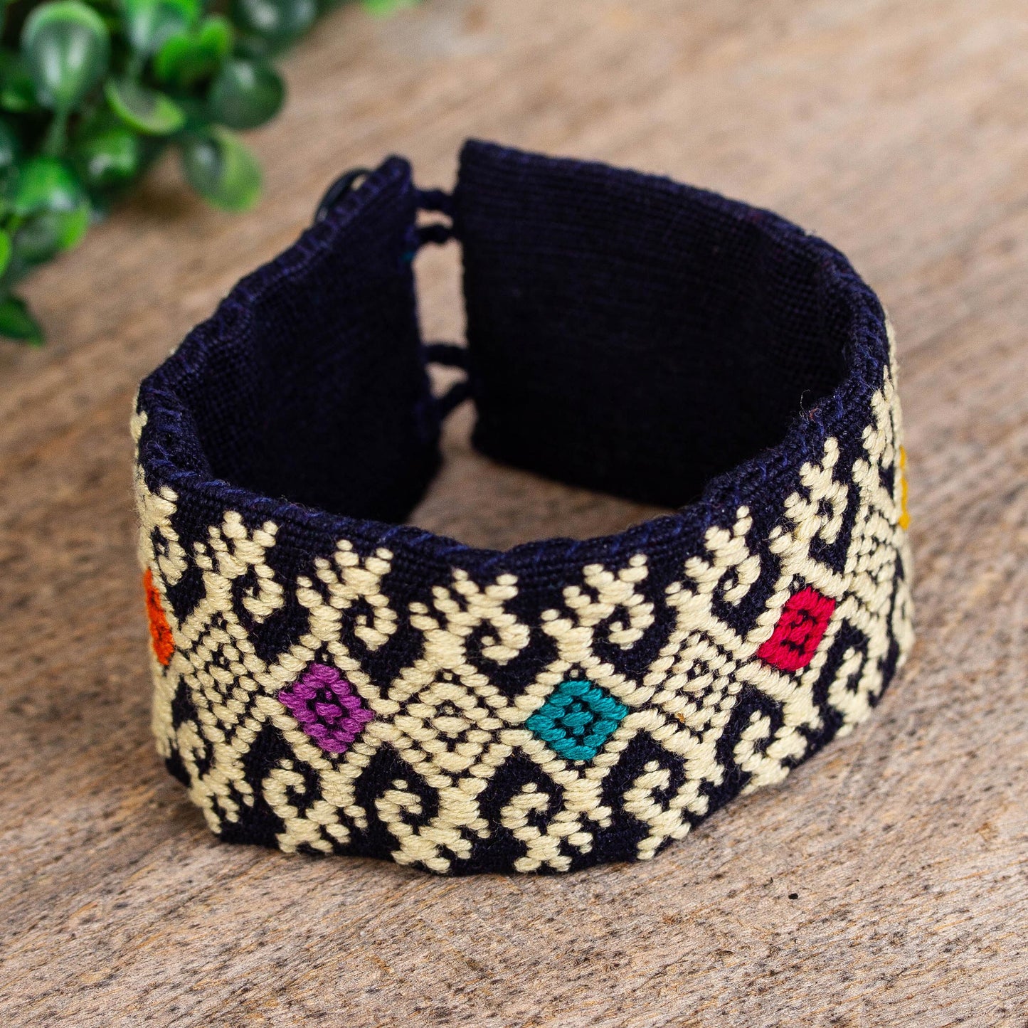 Geometric Days Ochre Geometric Cotton Wristband Bracelet from Mexico