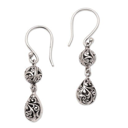 Traditional Dew Dewdrop Sterling Silver Dangle Earrings from Bali