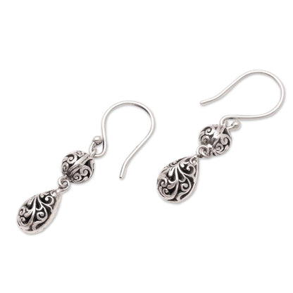 Traditional Dew Dewdrop Sterling Silver Dangle Earrings from Bali