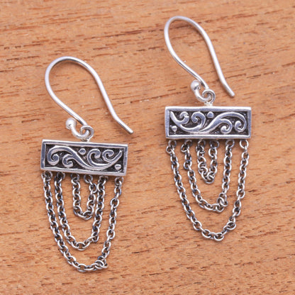 Traditional Chain Sterling Silver Dangle Earrings with Chain from Bali