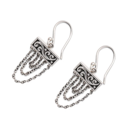 Traditional Chain Sterling Silver Dangle Earrings with Chain from Bali