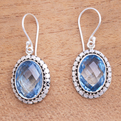 Sparkling Lake 9-Carat Faceted Blue Topaz Dangle Earrings from Bali