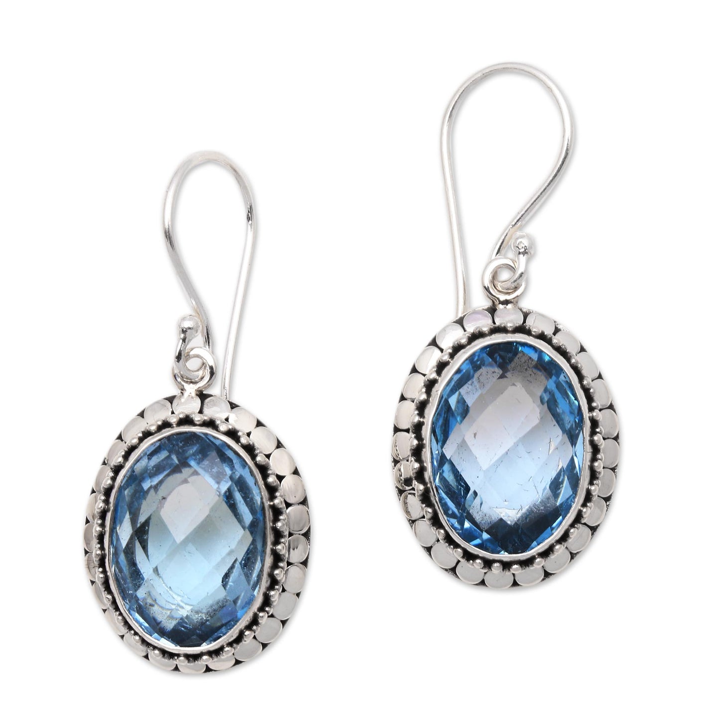 Sparkling Lake 9-Carat Faceted Blue Topaz Dangle Earrings from Bali