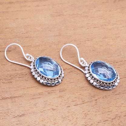 Sparkling Lake 9-Carat Faceted Blue Topaz Dangle Earrings from Bali