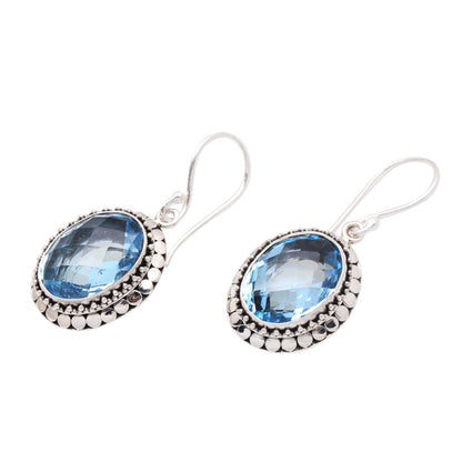 Sparkling Lake 9-Carat Faceted Blue Topaz Dangle Earrings from Bali