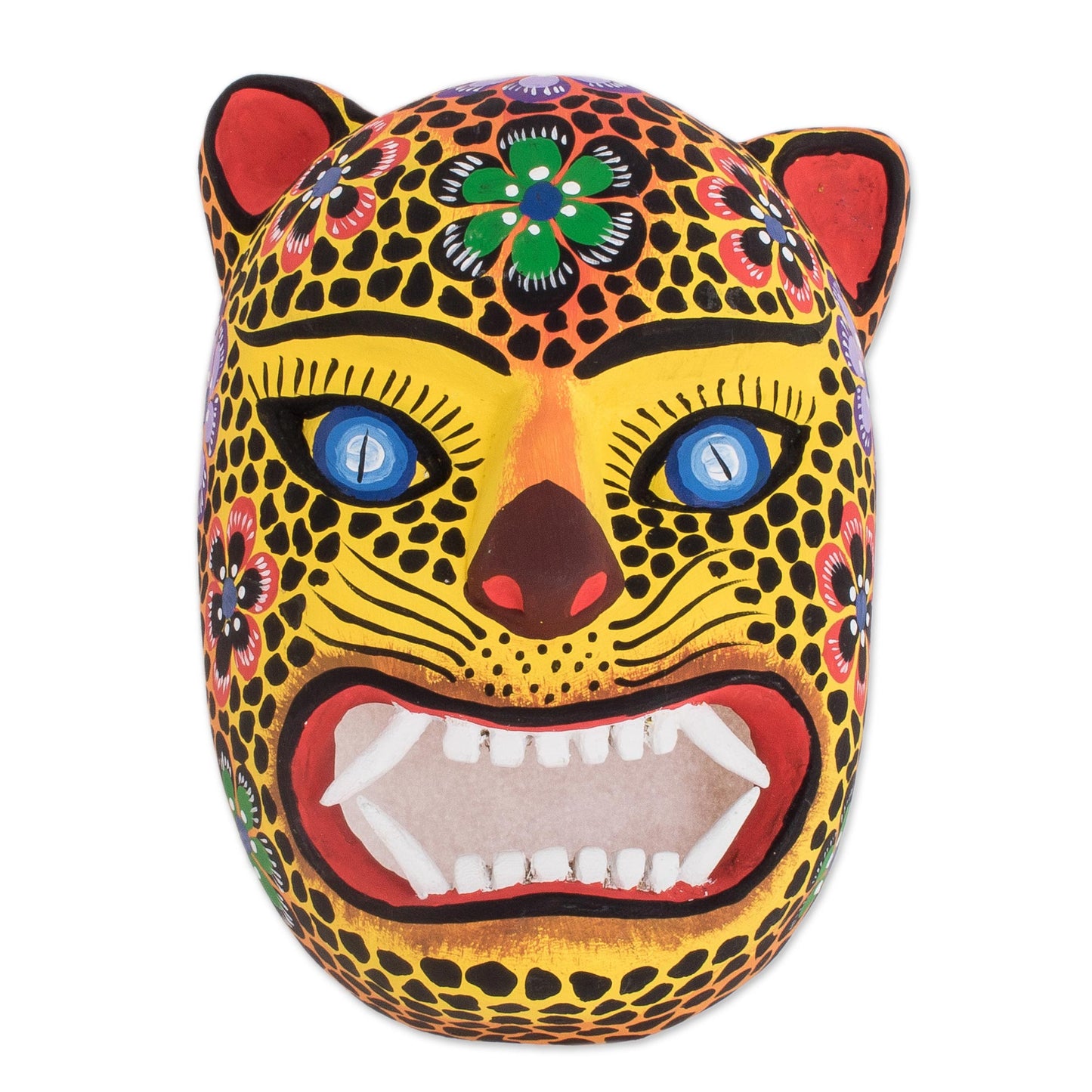 Jaguar Guardian Hand-Painted Wood Jaguar Mask from Guatemala