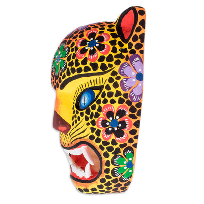 Jaguar Guardian Hand-Painted Wood Jaguar Mask from Guatemala