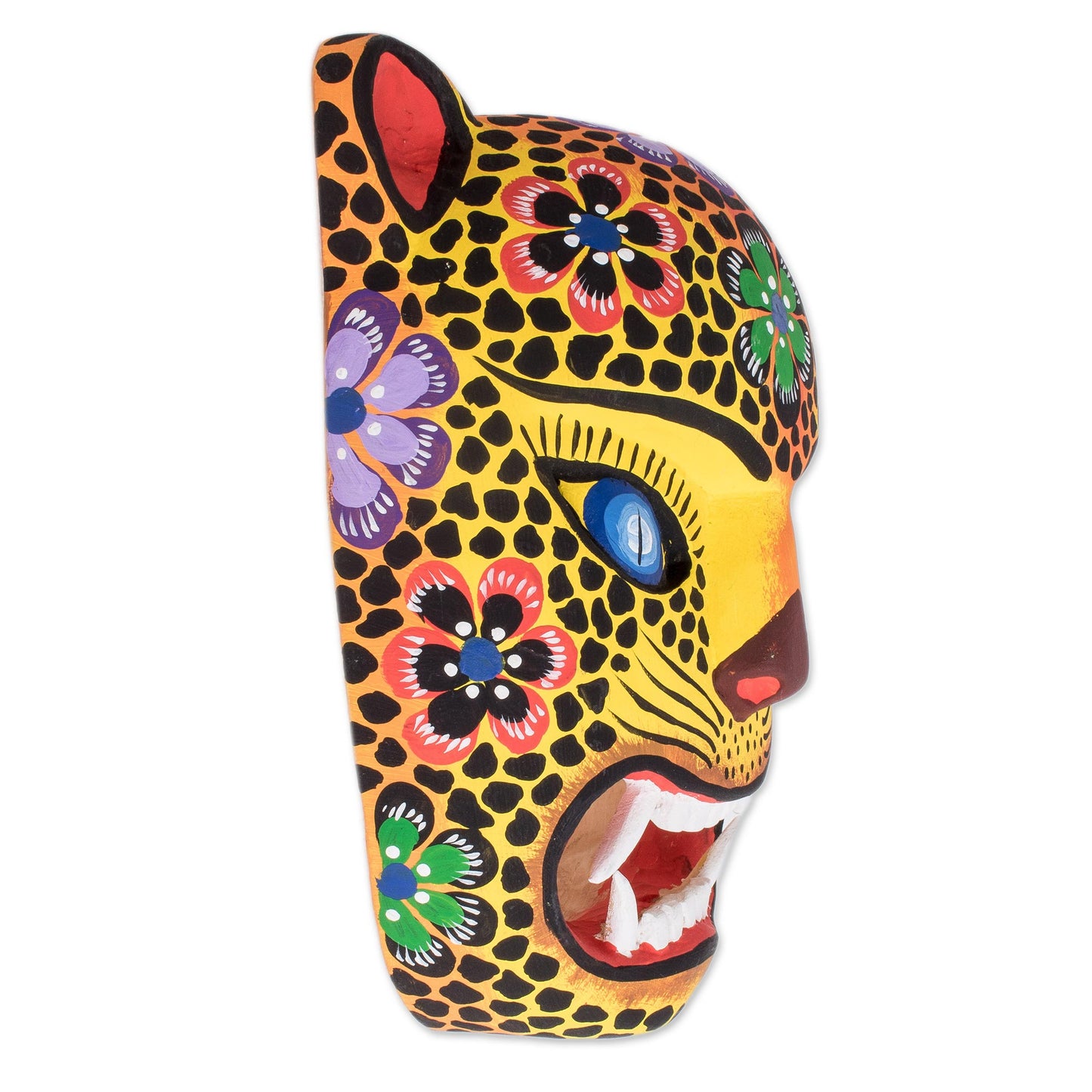 Jaguar Guardian Hand-Painted Wood Jaguar Mask from Guatemala