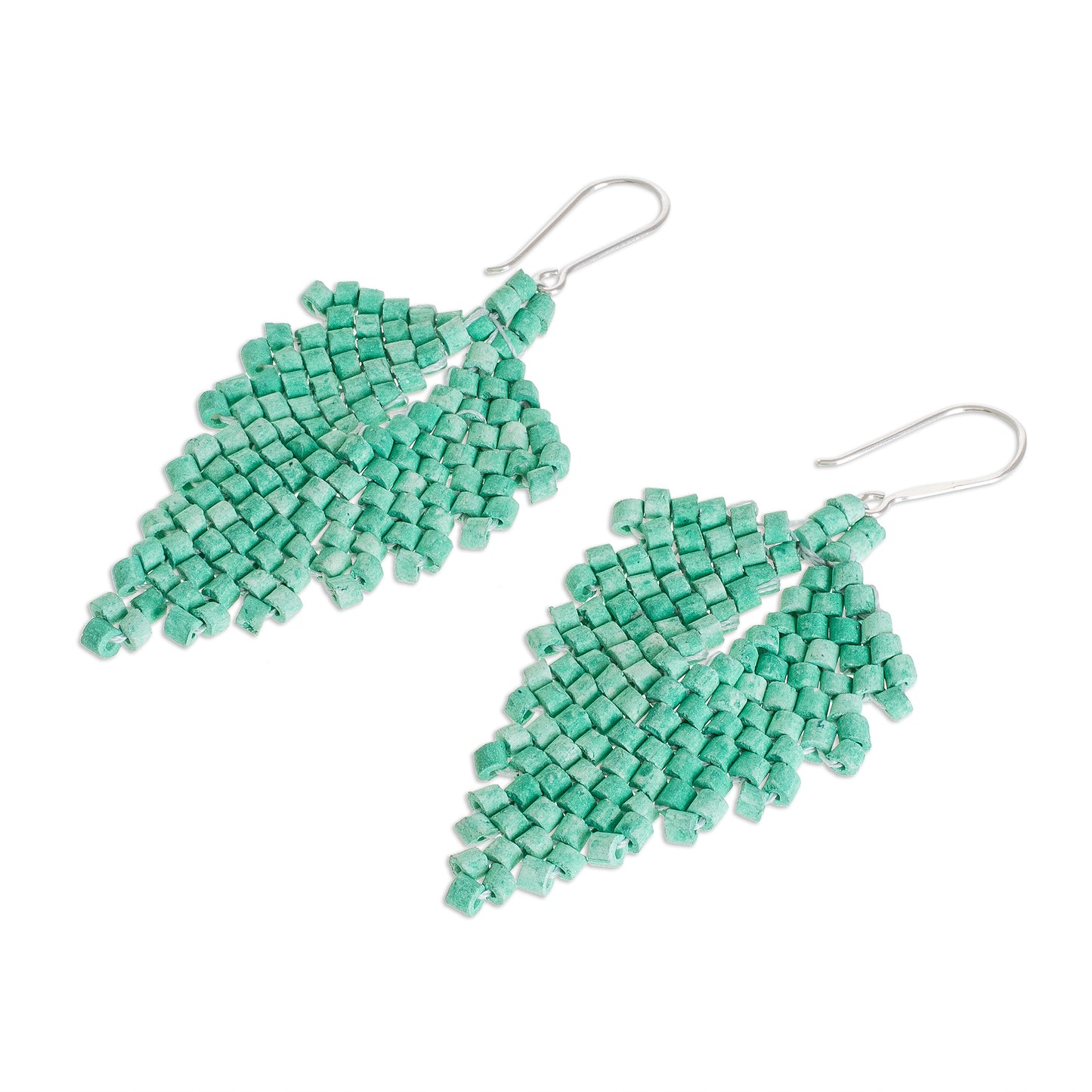 Elegant Wind in Green Leaf-Shaped Ceramic Beaded Dangle Earrings in Green