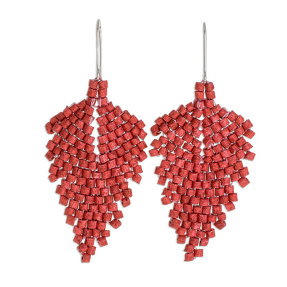 Elegant Wind in Chili Leaf-Shaped Ceramic Beaded Dangle Earrings in Chili