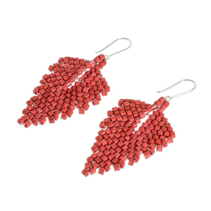 Elegant Wind in Chili Leaf-Shaped Ceramic Beaded Dangle Earrings in Chili