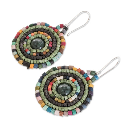 Cultural Essence Jade and Colorful Ceramic Beaded Dangle Earrings