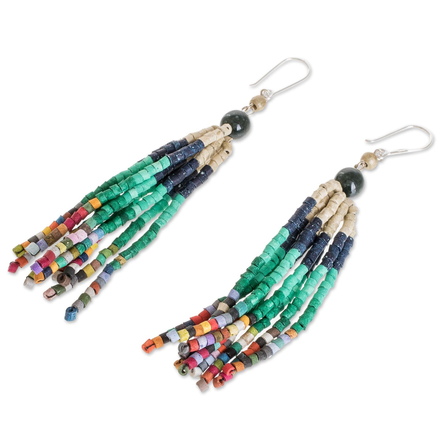 Tradition and Custom Dark Green Jade and Ceramic Beaded Waterfall Earrings