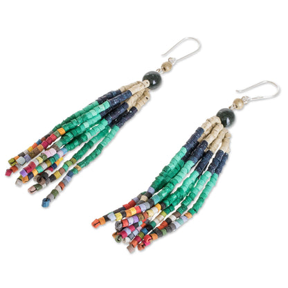 Tradition and Custom Dark Green Jade and Ceramic Beaded Waterfall Earrings