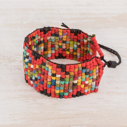 Delightful Illusion Handmade Ceramic Beaded Wristband Bracelet from Guatemala