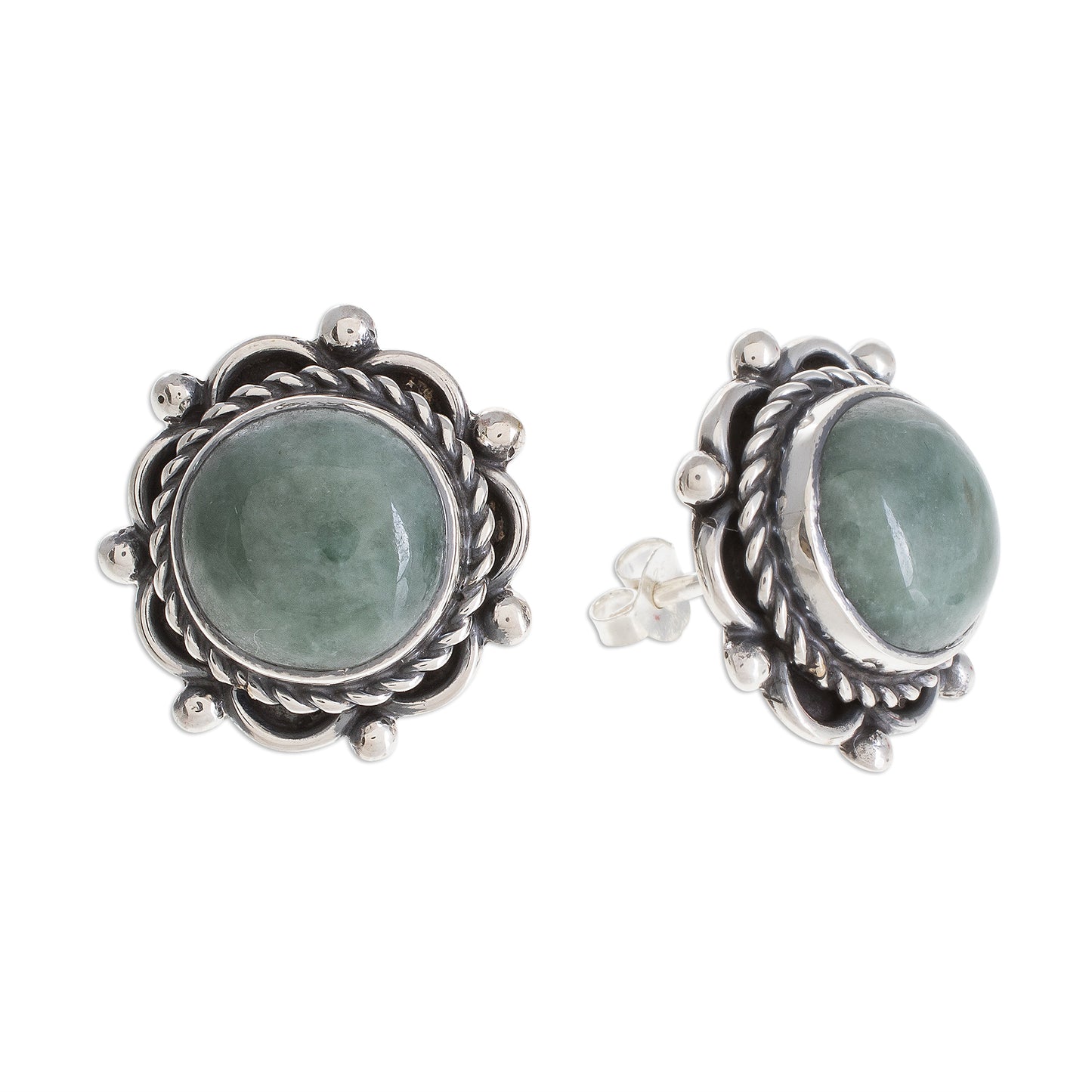 Sunrise in Antigua Green Jade Button Earrings Crafted in Guatemala