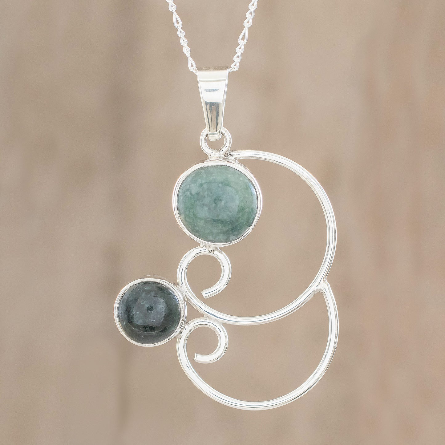 Maya Treasures Swirl Pattern Jade Pendant Necklace from Guatemala