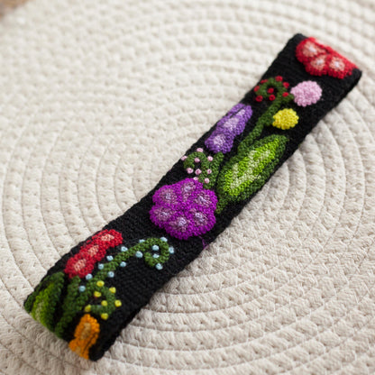 Distinct Bouquet Colorful Floral Embroidered Wool Headband from Peru