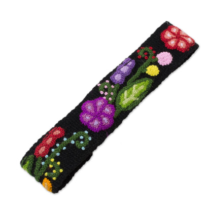 Distinct Bouquet Colorful Floral Embroidered Wool Headband from Peru