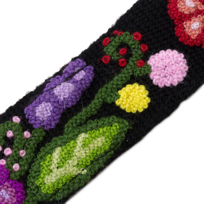 Distinct Bouquet Colorful Floral Embroidered Wool Headband from Peru