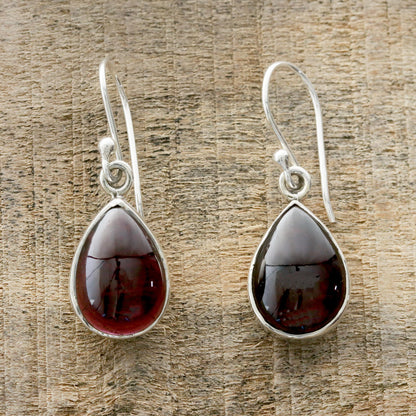 Red Glimmer Natural Teardrop Garnet Dangle Earrings from India