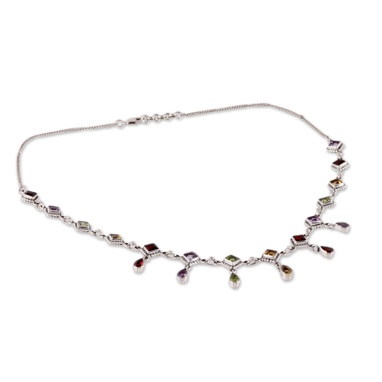 Shimmering Light Multi-Gemstone Link Necklace Crafted in India