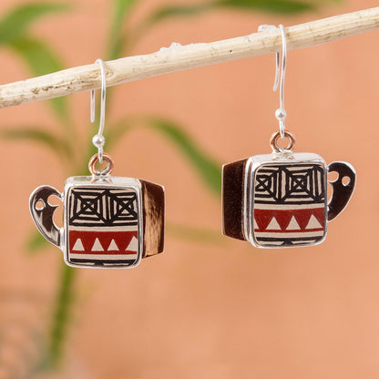 Paquime Tradition Hand-Painted Cultural Silver and Ceramic Dangle Earrings