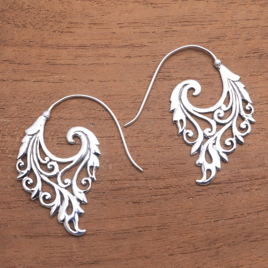 Exciting Vines Vine Motif Sterling Silver Half-Hoop Earrings from Bali