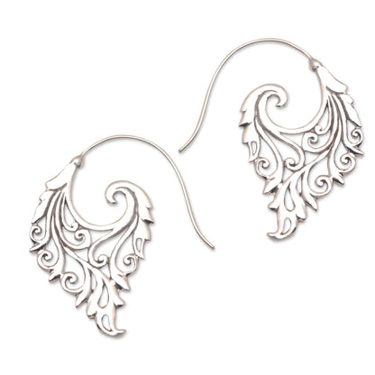 Exciting Vines Vine Motif Sterling Silver Half-Hoop Earrings from Bali