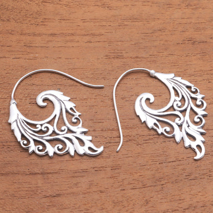 Exciting Vines Vine Motif Sterling Silver Half-Hoop Earrings from Bali