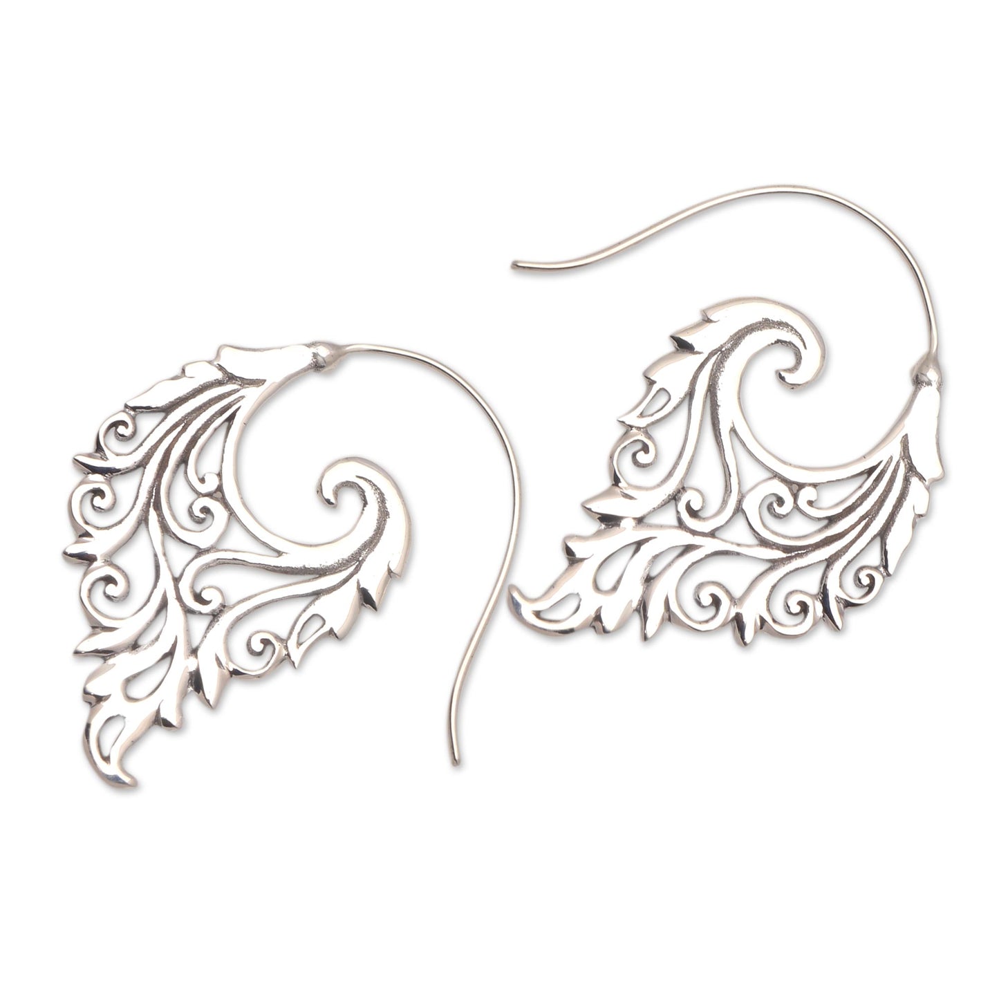 Exciting Vines Vine Motif Sterling Silver Half-Hoop Earrings from Bali