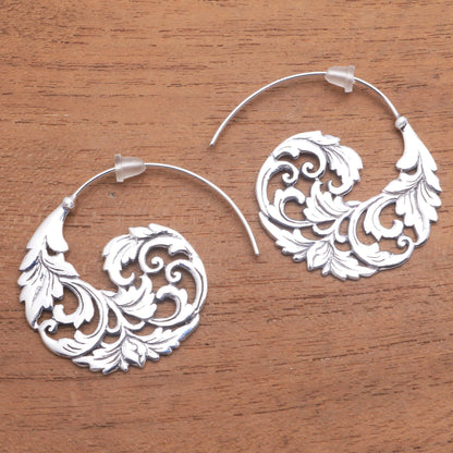 Garden Waves Sterling Silver Vine Half-Hoop Earrings from Bali