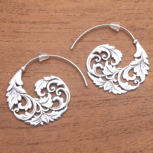 Garden Waves Sterling Silver Vine Half-Hoop Earrings from Bali