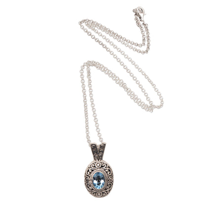 Angel Eye Swirl Pattern Blue Topaz Pendant Necklace from Bali