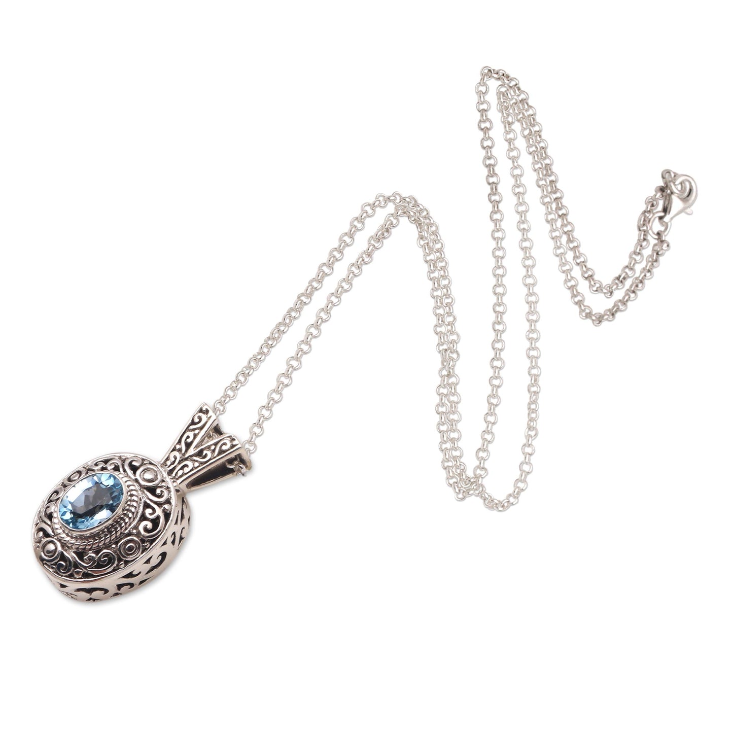 Angel Eye Swirl Pattern Blue Topaz Pendant Necklace from Bali