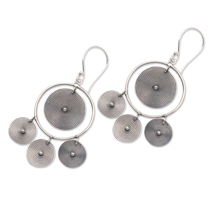 Mesmerizing Discs Circular Sterling Silver Chandelier Earrings from Bali