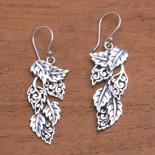 Fantastic Forest Leaf-Themed Sterling Silver Dangle Earrings from Bali