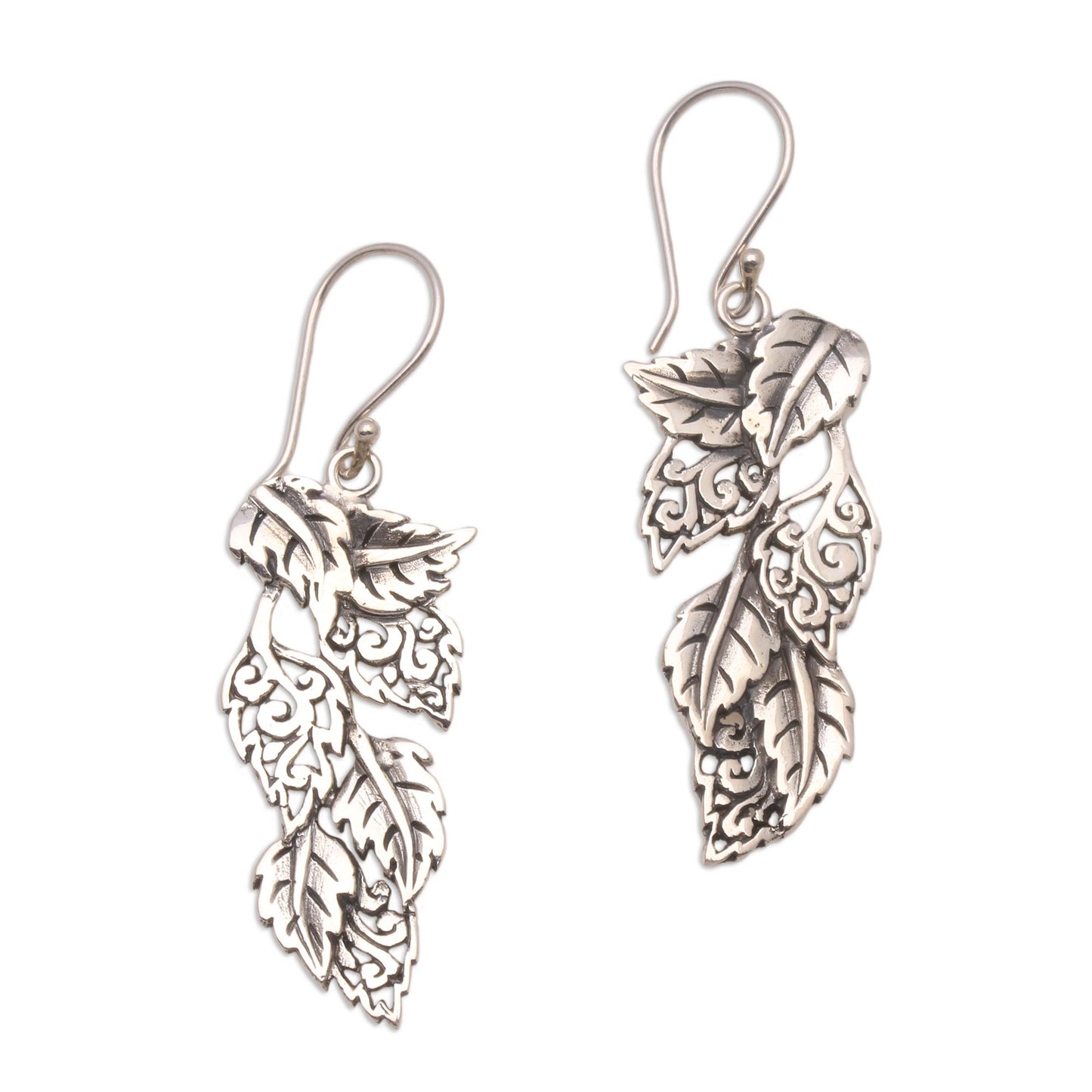 Fantastic Forest Leaf-Themed Sterling Silver Dangle Earrings from Bali